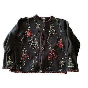 Designers Originals Studio FaLaLa Holiday Cardigan P/M Beaded Sweater Black READ